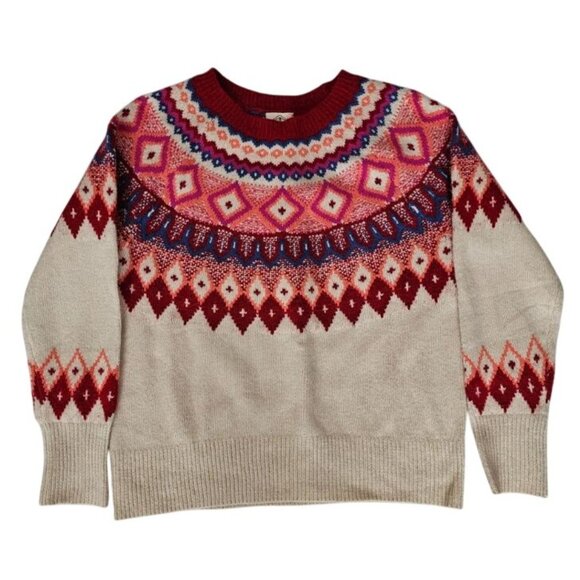 St. John's Bay Women's Beige Red Fair Isle Knit Pullover Sweater Size Medium - Picture 2 of 11